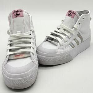 Adidas Nizza Sneakers Womens 6 White Platform Shoes Pink Casual Streetwear Retro
